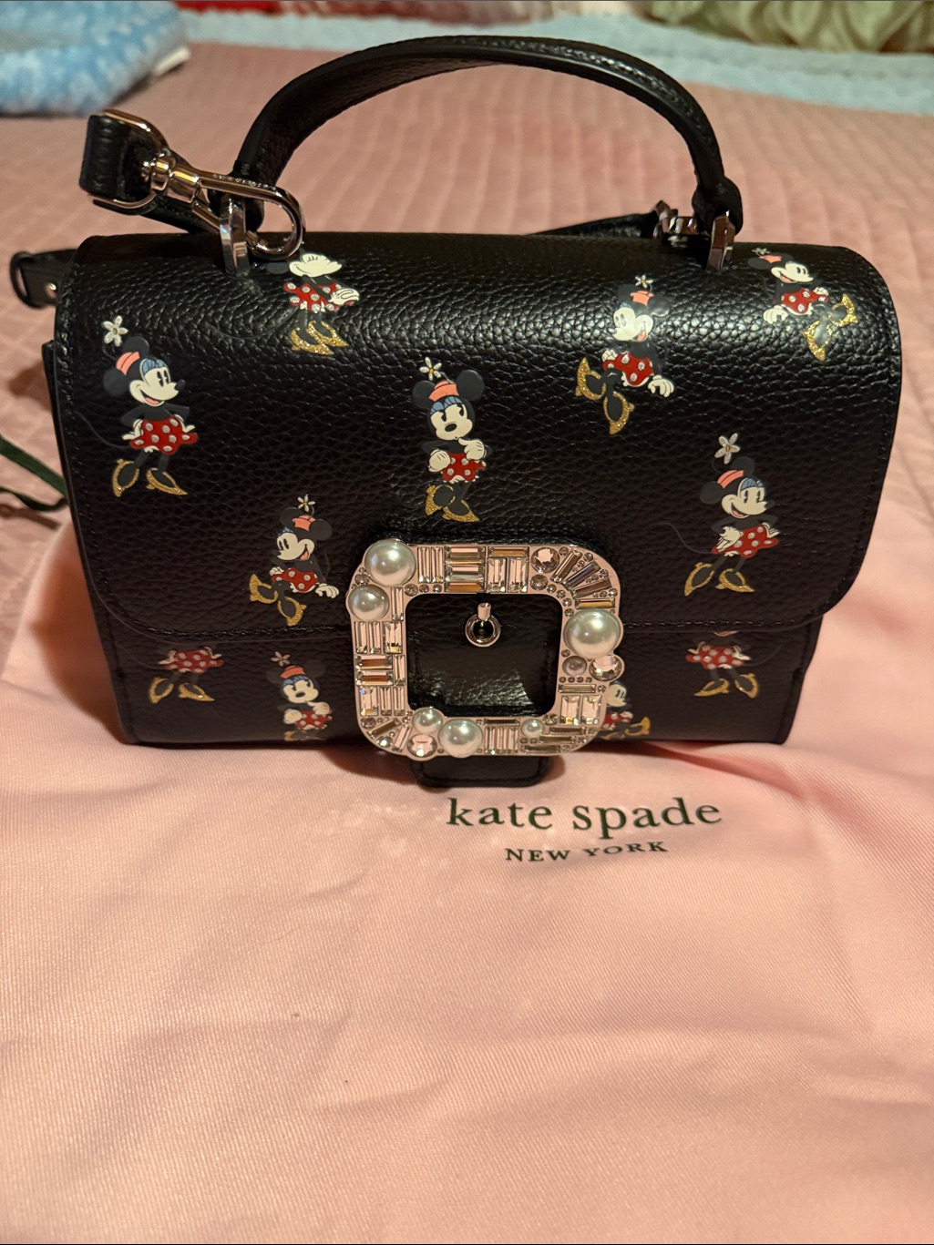 Kate Spade Black Minnie Mouse Pearl-Embellished Mini Top-Handle Bag